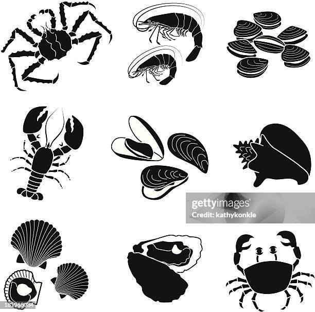 seafood crustaceans and mollusks - crustacean stock illustrations