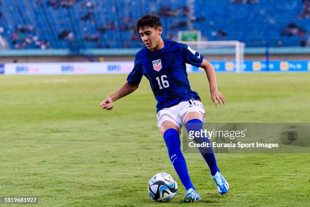 Santiago Morales of United States in action during FIFA U-17 World Cup Round of 16 match between Germany and USA at Si Jalak Harupat Stadium on...