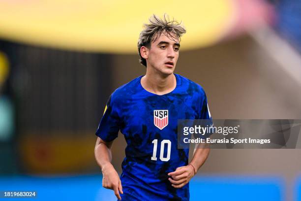 Cruz Medina of United States runs in the field during FIFA U-17 World Cup Round of 16 match between Germany and USA at Si Jalak Harupat Stadium on...