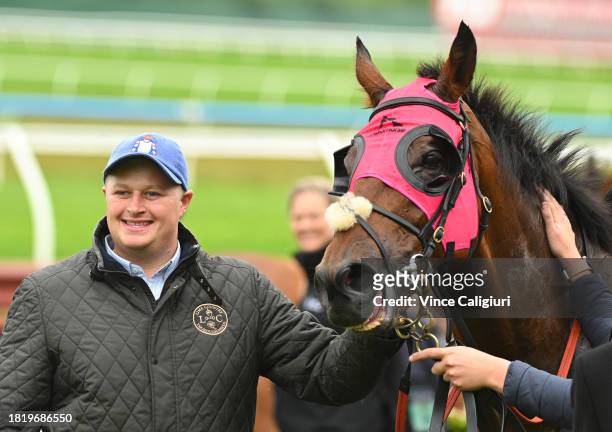Trainer Calvin McEvoy is seen after Tommy won Race 5, the Evergreen Turf Handicap, during Melbourne Racing at Sandown Lakeside on November 29, 2023...