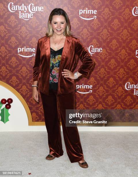 Beverley Mitchell arrives at the World Premiere Of Amazon Prime Video's "Candy Cane Lane" at Regency Village Theatre on November 28, 2023 in Los...