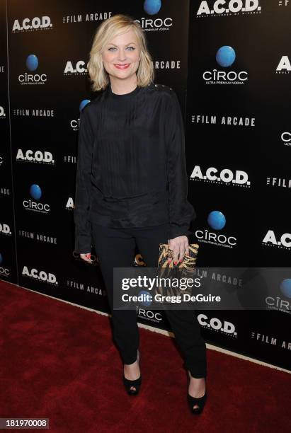 Actress Amy Poehler arrives at the Los Angeles premiere of "A.C.O.D." at the Landmark Theater on September 26, 2013 in Los Angeles, California.