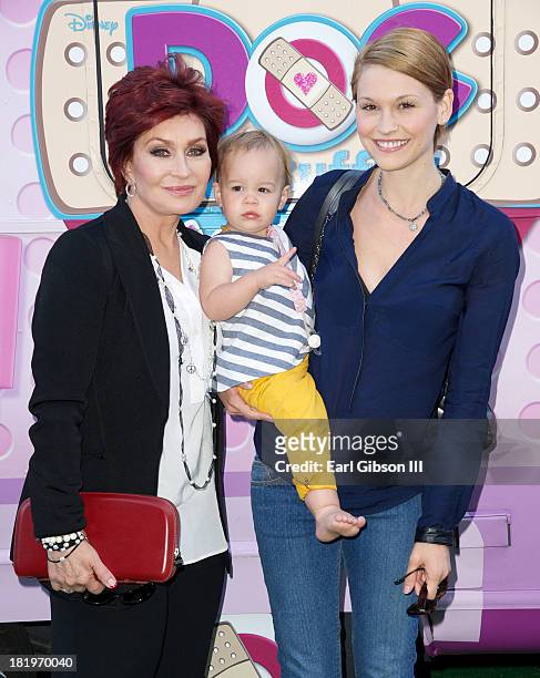 Sharon Osbourne, granddaughter Pearl and daughter-in-law Lisa Stelly attend Disneys Juniour's "Doc McStuffins Doc Mobile" at The Grove on September...