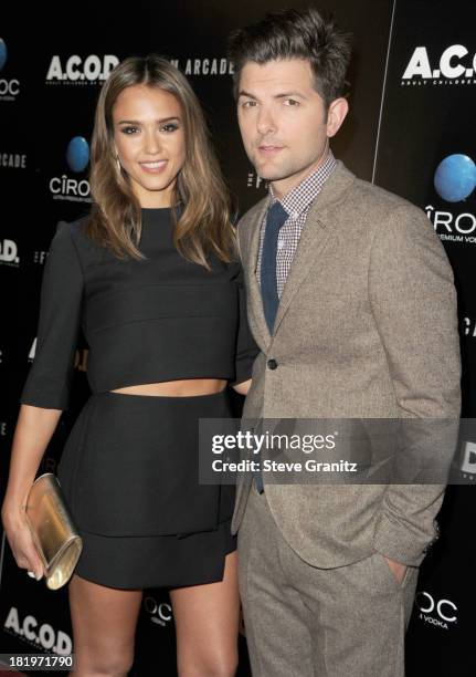 Jessica Alba and Adam Scott arrives at the "A.C.O.D." - Los Angeles Premiere at the Landmark Theater on September 26, 2013 in Los Angeles, California.