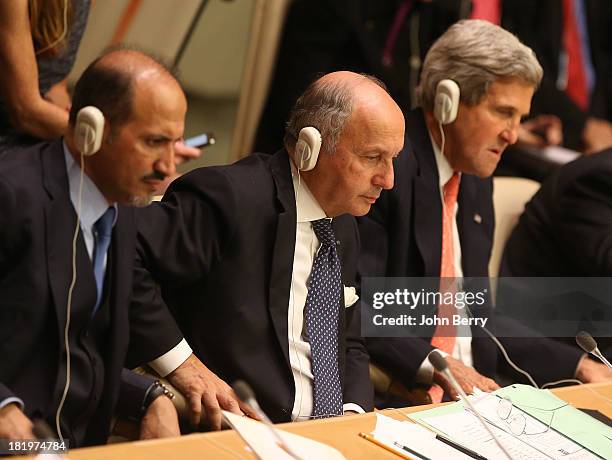 Ahmad al-Jarba, Chief of the Syrian National Coalition, Laurent Fabius, Minister for Foreign Affairs of France and John Kerry, United States...