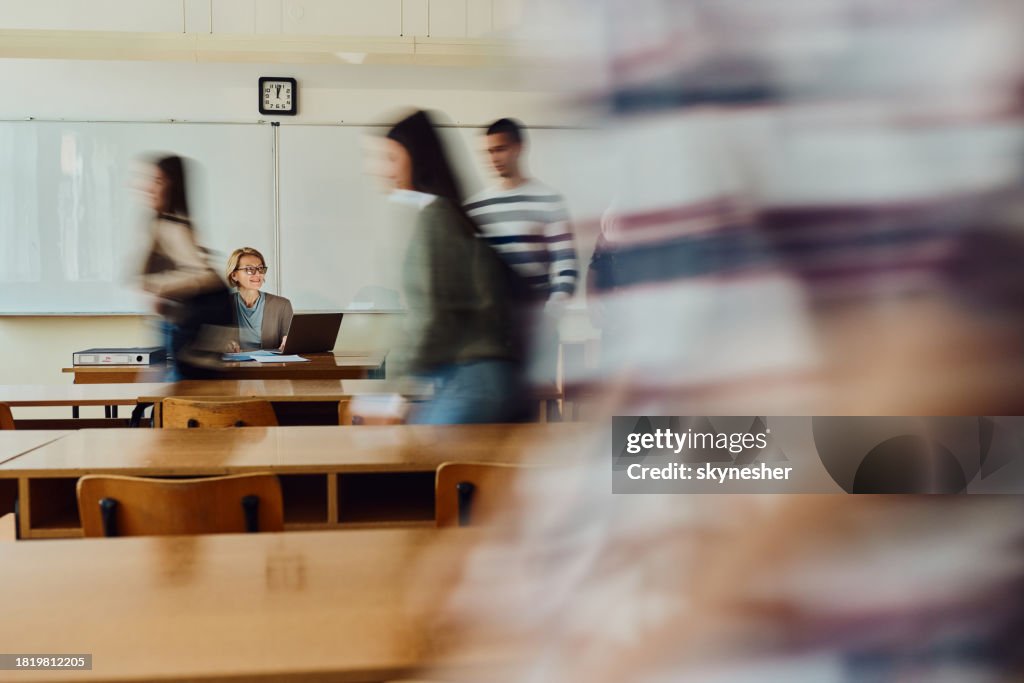 Entering the classroom in blurred motion!