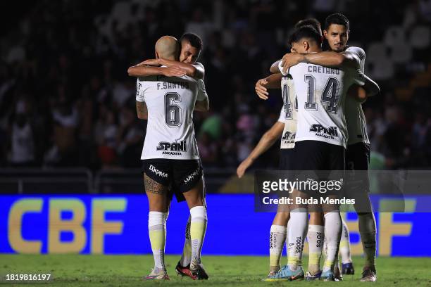 Caetano of Corinthians celebrates with teammates after winning the match between Vasco Da Gama and Corinthians as part of Brasileirao 2023 at Sao...