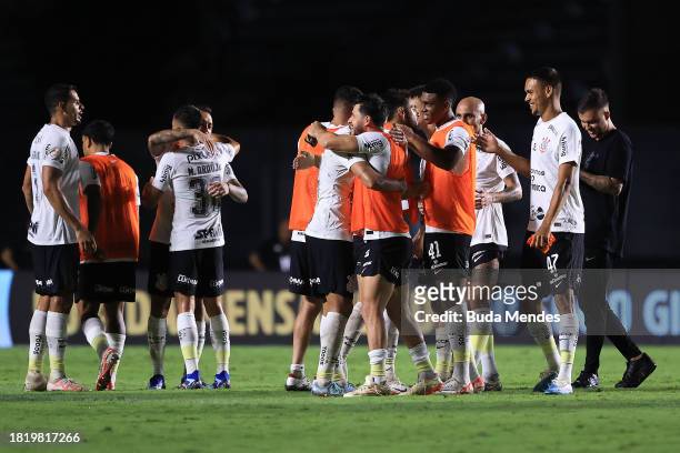 Matheus Araujo of Corinthians celebrates with teammates after winning the match between Vasco Da Gama and Corinthians as part of Brasileirao 2023 at...