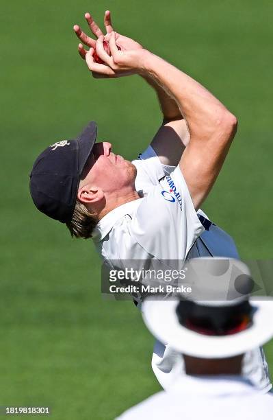 Will Sutherland captain of the Bushrangers catches Jake Fraser-McGurk of the Redbacks during the Sheffield Shield match between South Australia and...