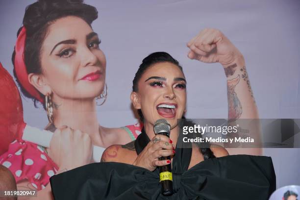 Yered Licona, of Wander Lovers, speaks during a press conference for `Wanders´ perfume at Teatro Centenario Coyoacan on November 28, 2023 in Mexico...