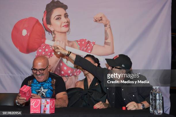 Juan Carlos Casasola, Yered Licona, of Wander Lovers,and Juan Carlos Nava attend during a Press conference the presentation `Wanders´ Perfume, at...