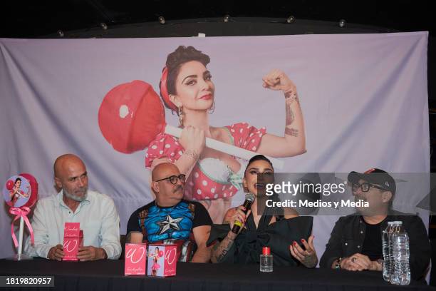 Radames de Jesús, Juan Carlos Casasola, Yered Licona, of Wander Lovers,and Juan Carlos Nava speak during a press conference for `Wanders´ perfume at...