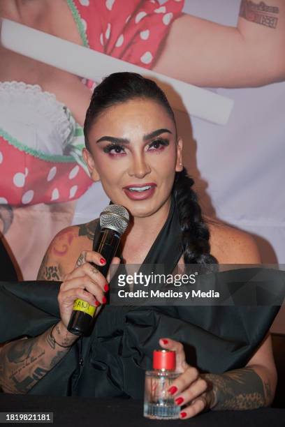 Yered Licona, of Wander Lovers, speaks during a press conference for `Wanders´ perfume at Teatro Centenario Coyoacan on November 28, 2023 in Mexico...
