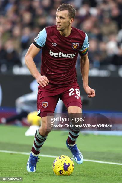 Tomas Soucek of West Ham during the Premier League match between West Ham United and Crystal Palace at London Stadium on December 3, 2023 in London,...