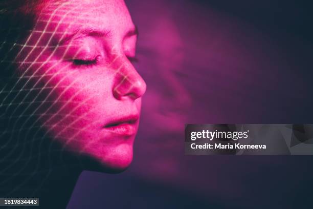 biometric identification. metaverse technology concepts. - sabiduría fotografías e imágenes de stock