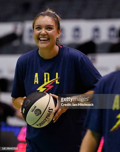 Ella Batish of the Lightning warms up before the start of the WNBL match between Townsville Fire and Adelaide Lightning at Townsville Entertainment...
