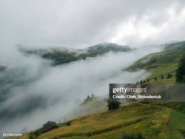 aerial view of fog covering the mountains - provence alpes cote dazur stock pictures, royalty-free photos & images