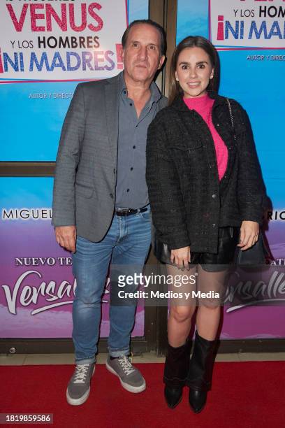 Plutarco Haza and Jimena Del Toro pose for a photo on the red carpet for the play "Las Mujeres son de Venus" at Nuevo Teatro Versalles on November...