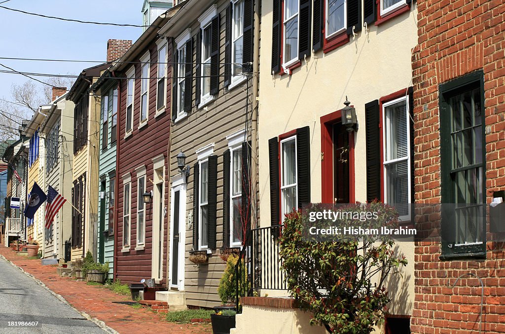 Townhouses and street in Historic Annapolis, MD
