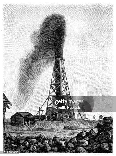 a naphtha source ,industrial oil belt, better known as black city, was established near baku - oil geology stock illustrations