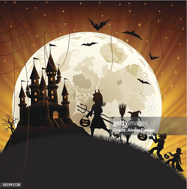 halloween scene - castle background stock illustrations