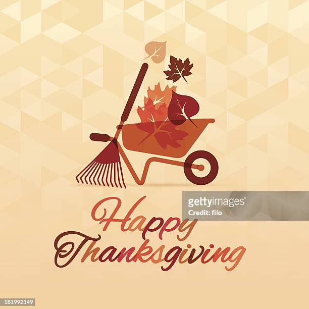 happy thanksgiving - raking leaves stock illustrations