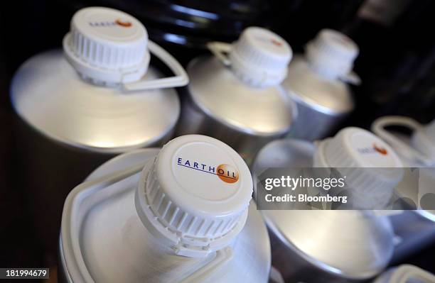 Canisters of Earthoil flavoring, a Treatt Plc brand, are seen at the company's flavoring and fragrances factory in Bury St Edmunds, U.K., on...