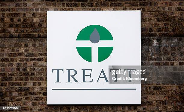 Logo sits on display outside the Treatt Plc flavoring and fragrances factory in Bury St Edmunds, U.K., on Wednesday, Sept. 25, 2013. Treatt Plc, the...