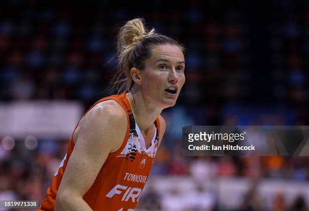 Sami Whitcomb of the Fire looks on during the WNBL match between Townsville Fire and Adelaide Lightning at Townsville Entertainment Centre, on...
