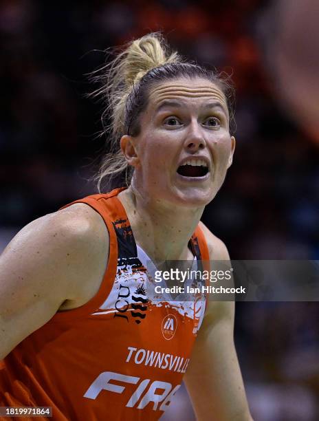 Sami Whitcomb of the Fire looks on during the WNBL match between Townsville Fire and Adelaide Lightning at Townsville Entertainment Centre, on...
