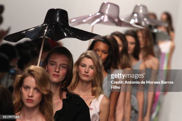Model walks the runway during Chalayan show as part of the Paris Fashion Week Womenswear Spring/Summer 2014 on September 27, 2013 in Paris, France.