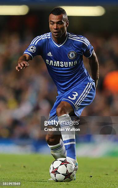 Ashley Cole of Chelsea during the UEFA Champions League Group E Match between Chelsea v FC Basel at Stamford Bridge on September 18, 2013 in London,...