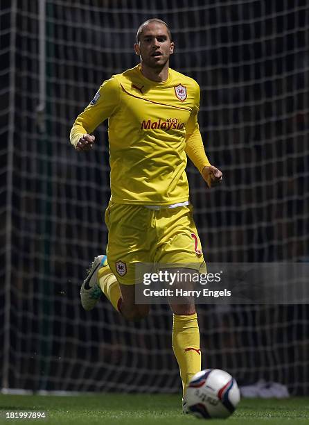 Matthew Connolly of Cardiff City in action during the Capital One Cup third round match between West Ham United and Cardiff City at the Boleyn Ground...