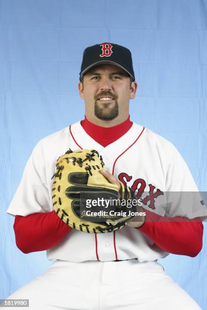 Jason Varitek of the Boston Red Sox poses for a portrait during the Red Sox spring training Media Day on February 23, 2003 at Ed Smith Stadium in...