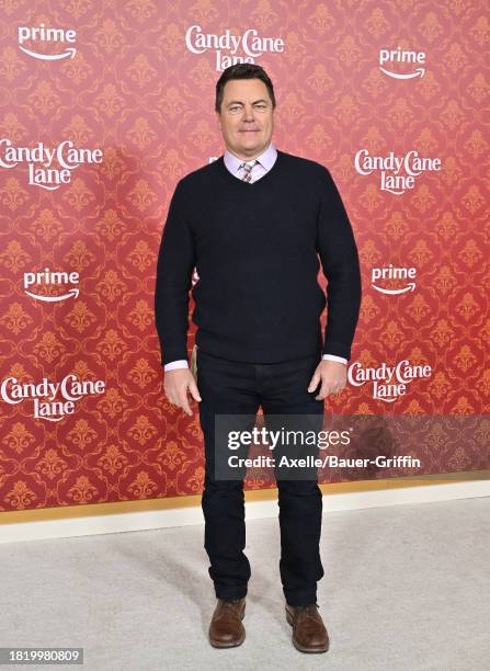 Nick Offerman attends the World Premiere of Amazon Prime Video's "Candy Cane Lane" at Regency Village Theatre on November 28, 2023 in Los Angeles,...