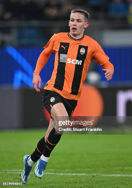 Danylo Sikan of Shakhtar in action during the UEFA Champions League match between Shakhtar Donetsk and Royal Antwerp at Volksparkstadion on November...