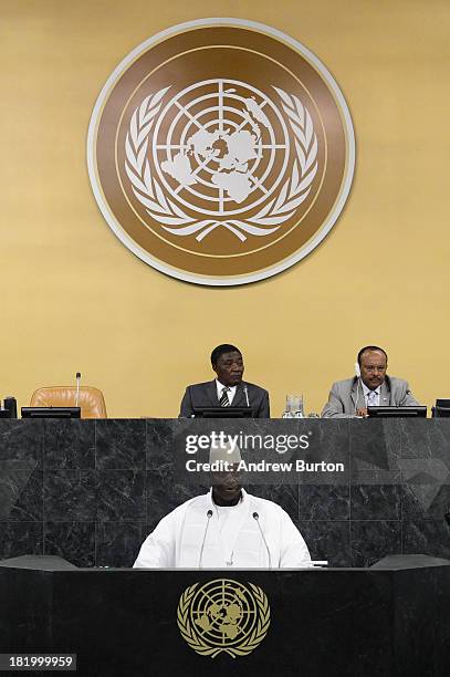 Gambian President Yahya Jammeh speaks at the 68th session of the United Nations General Assembly on September 24, 2013 in New York City. Over 120...