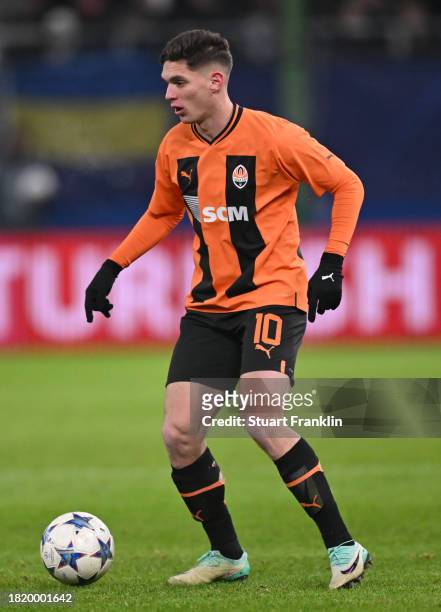 Heorhii Sudakov of Shakhtar in action during the UEFA Champions League match between Shakhtar Donetsk and Royal Antwerp at Volksparkstadion on...