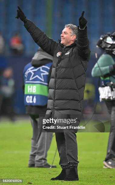 Marino Pusic, head coach of Shakhtar celebrates after the UEFA Champions League match between Shakhtar Donetsk and Royal Antwerp at Volksparkstadion...