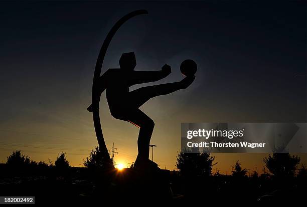 Statue in front ot the stadium is pictured prior to the DFB Cup second round match between TSG 1899 Hoffenheim and FC Energie Cottbus at Wirsol...