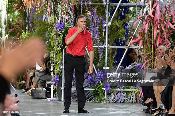 Fashion designer Raf Simons walks the runway during Christian Dior show as part of the Paris Fashion Week Womenswear Spring/Summer 2014 at Musee...