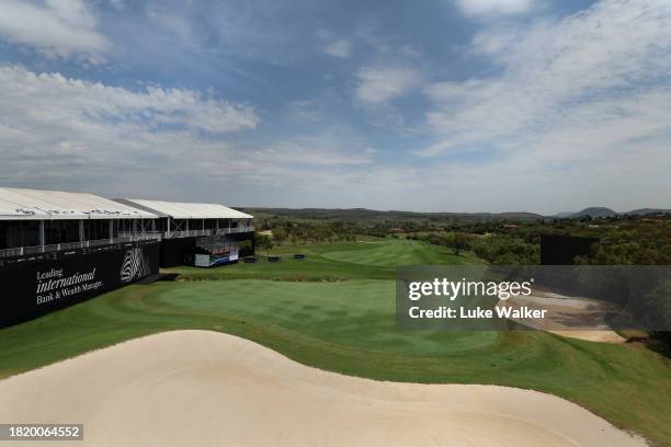 View of the 18th green prior to the Investec South African Open Championship at Blair Atholl Golf & Equestrian Estate on November 29, 2023 in...