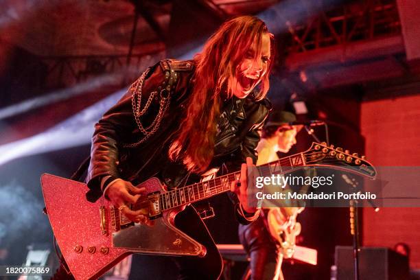 American singer and musician Lzzy Hale , known as the lead singer and guitarist of the American band Halestorm, performs live on the Alcatraz stage....
