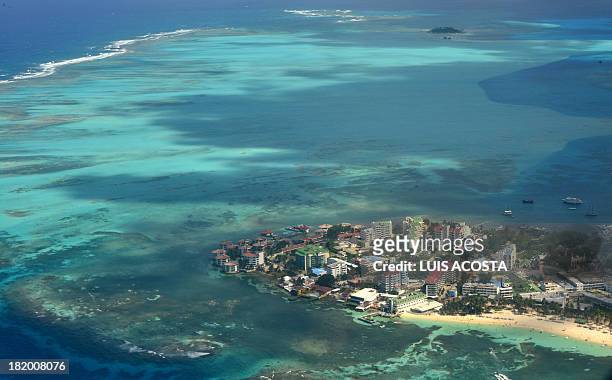 Aereal view of San Andres Island, Colombia on September 5, 2013. Nicaragua has launched legal action against Colombia in the International Court of...