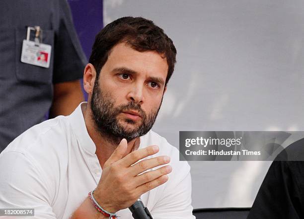 Congress Vice President Rahul Gandhi speaks during 'Meet the Press' programme, denounced the controversial ordinance to negate the Supreme Court...