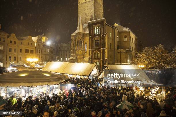 Crowds of visitors at a Christmas market in the Old Town Square in Prague, Czech Republic, on Saturday, Dec. 2, 2023. The $300 billion Czech economy...