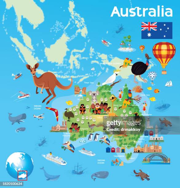 cartoon map of australia - melbourne v townsville stock illustrations