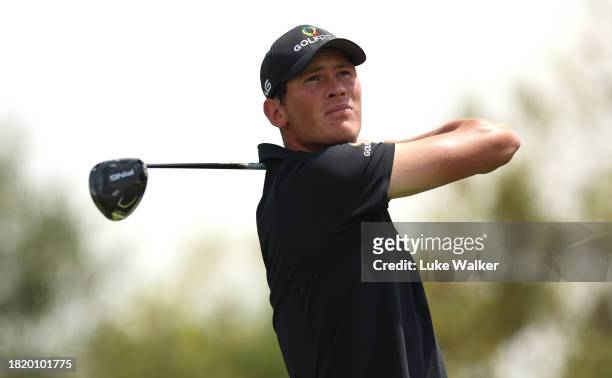 Christo Lamprecht of South Africa plays a shot prior to the Investec South African Open Championship at Blair Atholl Golf & Equestrian Estate on...