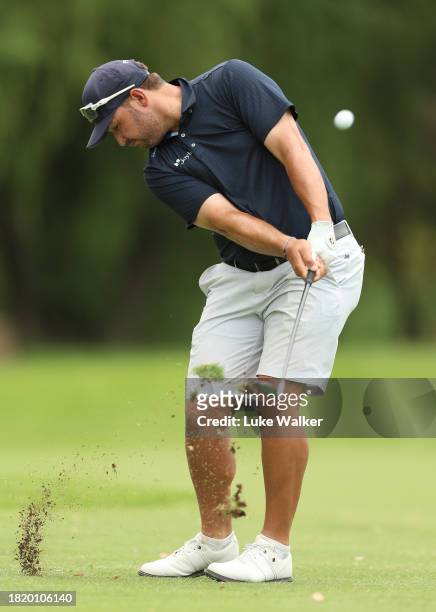 Thriston Lawrence of South Africa plays a shot prior to the Investec South African Open Championship at Blair Atholl Golf & Equestrian Estate on...