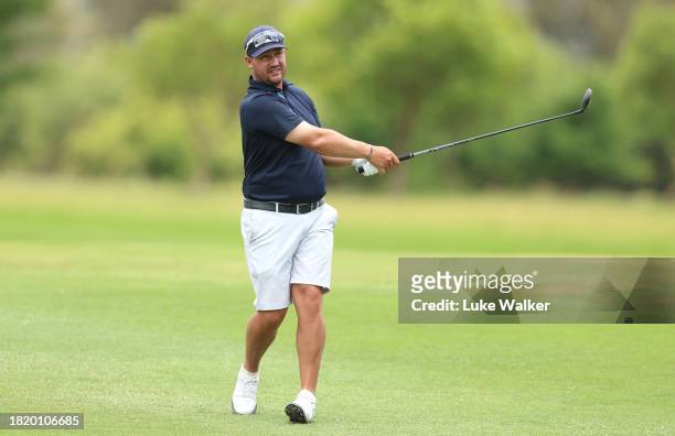 Thriston Lawrence of South Africa plays a shot prior to the Investec South African Open Championship at Blair Atholl Golf & Equestrian Estate on...
